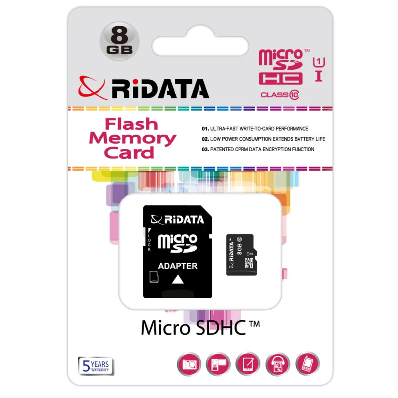 Preferatul clienților Card memorie microSDHC 8GB UHS-I U1 Clasa 10, RiDATA Flash Memory, cu adaptor SD, pentru telefon, camera foto, GPS, inregistrare Full HD