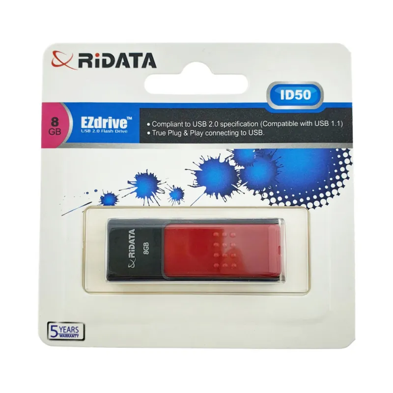 Doar azi Stick USB 2.0 RiDATA, 8 GB, Stocare Portabila, Transfer Date, Backup, Conector Retractabil Fara Capac, Rosu