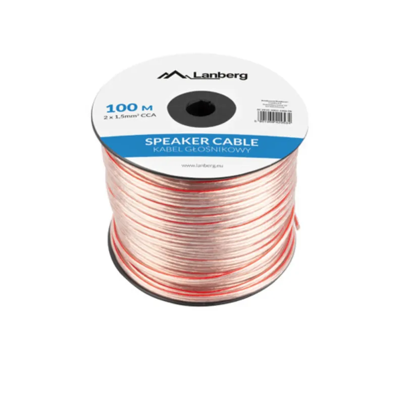 Ultima șansă Rola Cablu Audio Boxe Profesional 2X1.5MM2, 100M, Transparent, pentru Instalatii Fixe si Difuzare Sonora, Cupru CCA
