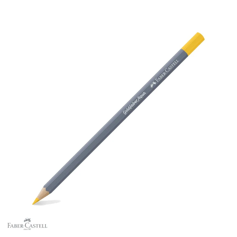 Creion colorat acuarela Faber-Castell Goldfaber galben cadmium 107, mina 3.3mm, solubil in apa Ofertă specială