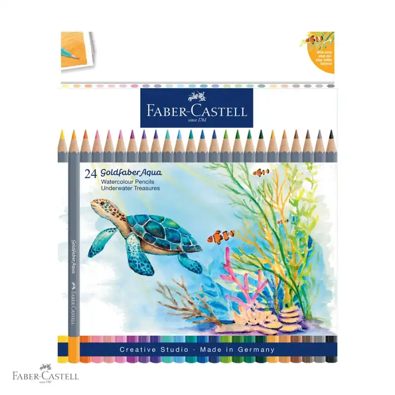 Creioane colorate acuarela Faber-Castell Goldfaber Tropical Collection, 24 culori, mina 3.3mm solubila in apa Nu rata