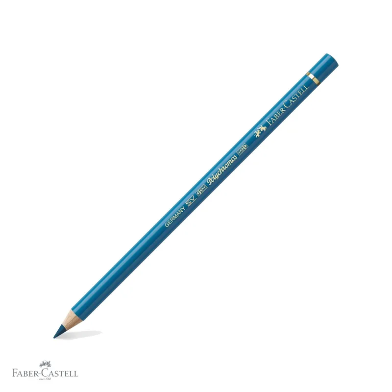 Cel mai vândut Creion colorat Faber-Castell Polychromos turcoaz cobalt, mina 3.8 mm, rezistent la apa, pentru desen artistic