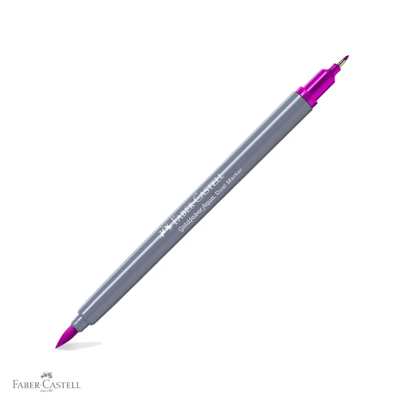 Marker solubil Faber-Castell Gold Faber, 2 capete (pensula + fin 0.4 mm), magenta 228, pentru desen si ilustratie Retur ușor