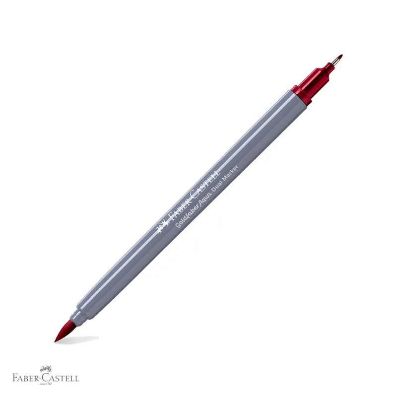 Marker solubil cu doua capete Faber-Castell Goldfaber, rosu muscata 227, varf pensula si varf fin 0.4 mm, pentru desen si ilustratie Ofertă exclusivă
