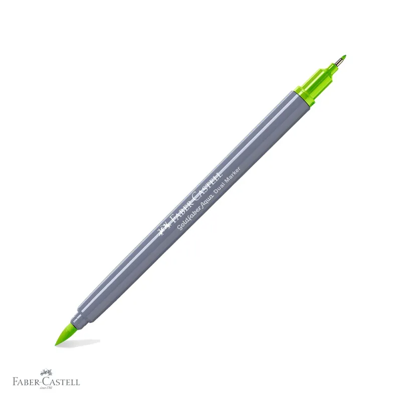 Preț promoțional Marker solubil cu 2 capete Faber-Castell Goldfaber, verde deschis 171, varf pensula si varf fin, pentru desen si ilustratie