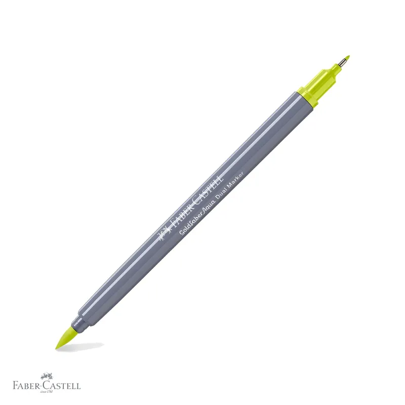 Marker solubil 2 capete Faber-Castell Goldfaber, varf pensula si varf fin 0.4 mm, galben lime 206 Reducere specială
