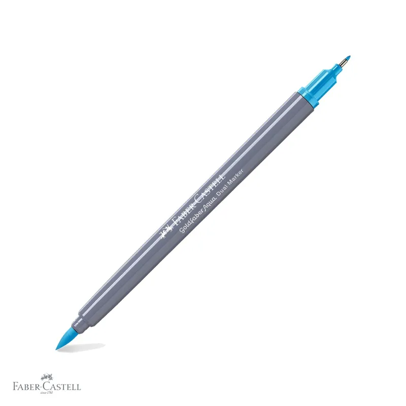 Chilipir Marker solubil cu doua capete Faber-Castell Goldfaber, albastru mangan 245, varf pensula si varf fin, pentru desen artistic