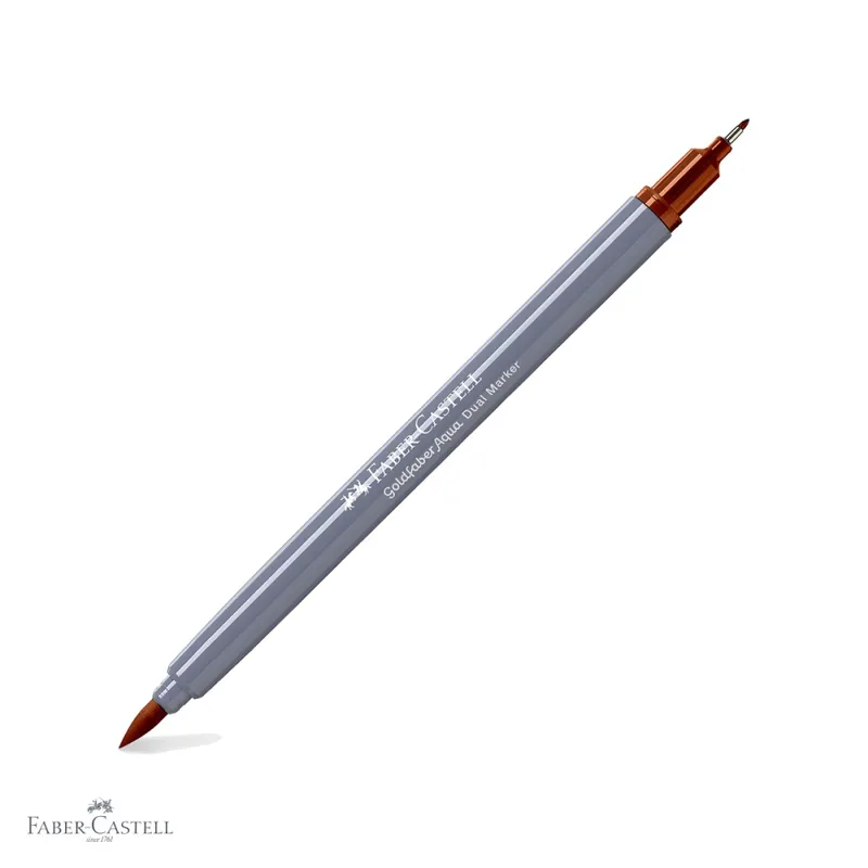 Promoție Marker solubil cu doua capete Faber-Castell Goldfaber, ocru ars 187, varf pensula si varf fin 0.4 mm, pentru desen si ilustratie