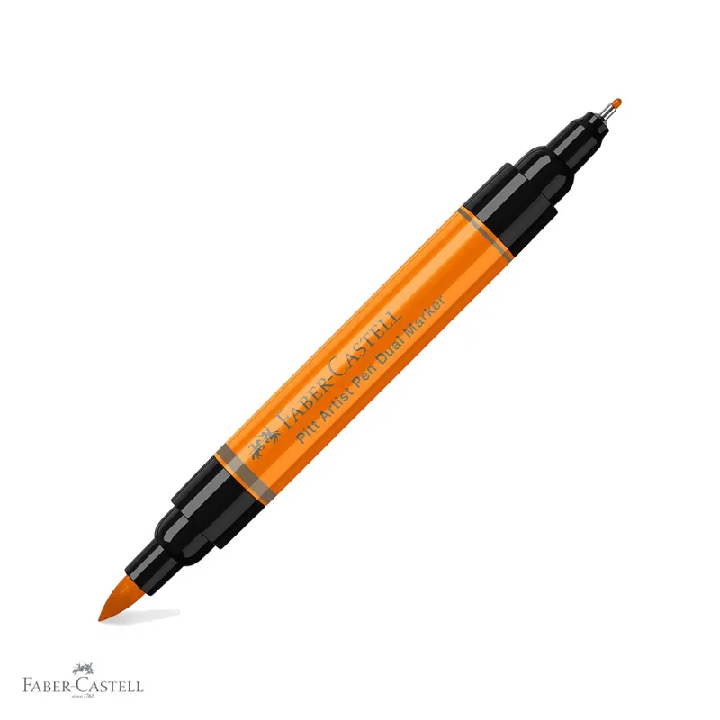 Marker dual Faber-Castell Pitt Artist Pen, varf pensula si liner, portocaliu glazurat 113 Ultima șansă