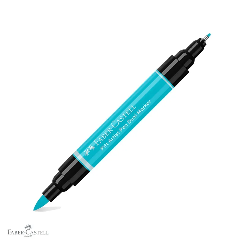 Cel mai vândut Marker dual Faber-Castell Pitt Artist Pen, turcoaz cobalt deschis 154, varf pensula si liner, pentru desen artistic