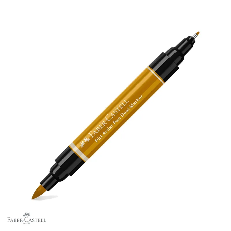 Popular Marker dual Faber-Castell Pitt Artist Pen, varf pensula si liner 0.8, culoare auriu verzui 268