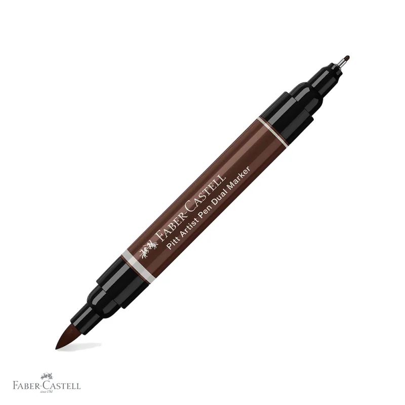 Ofertă de sezon Marker dual tip pensula si liner Faber-Castell Pitt Artist Pen, cerneala sepia inchis 175, pentru desen si ilustratie