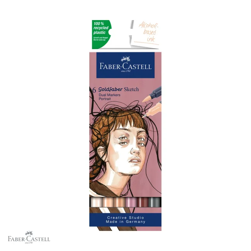 Set 6 markere sketch cu 2 capete Faber-Castell Goldfaber, cerneala alcool, portret, pentru desen artistic Ofertă exclusivă