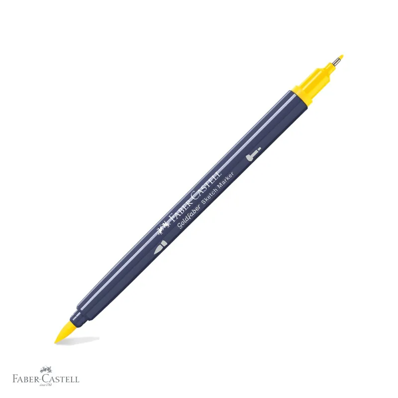 Marker cu doua capete Faber-Castell Goldfaber, cerneala alcool, galben cadmium 107, pentru desen artistic si contururi Livrare gratuită