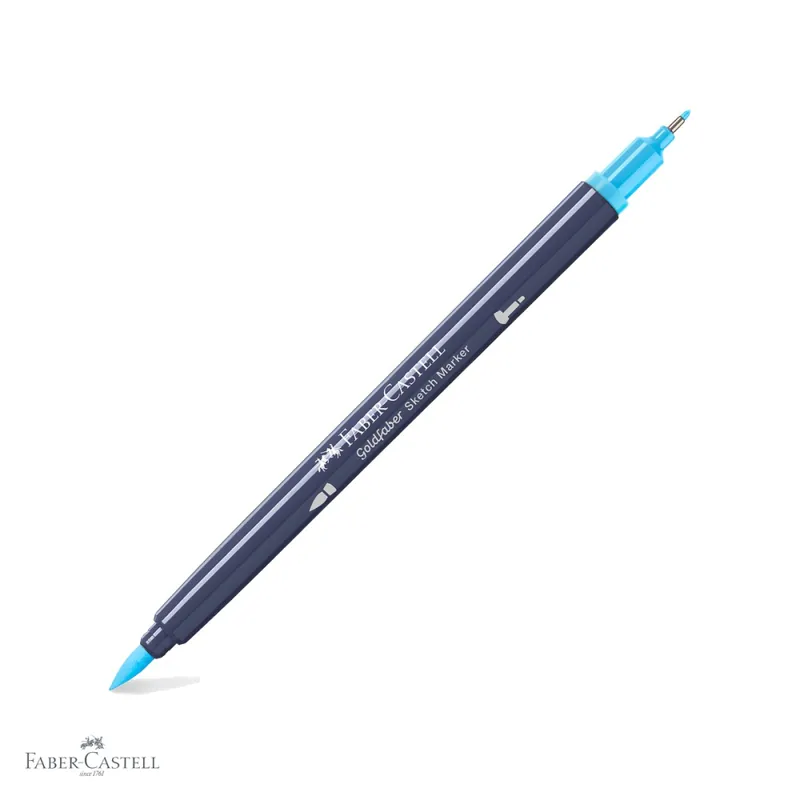 Cel mai bun preț Marker cu 2 capete Faber-Castell Goldfaber, cerneala alcool albastru apa 164, pensula + fineliner pentru desen artistic