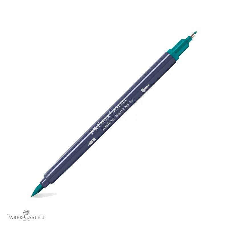 Marker sketch 2 capete Faber-Castell Goldfaber, verde cobalt inchis 313, pensula flexibila si fineliner, pentru ilustratie si desen artistic Ofertă limitată