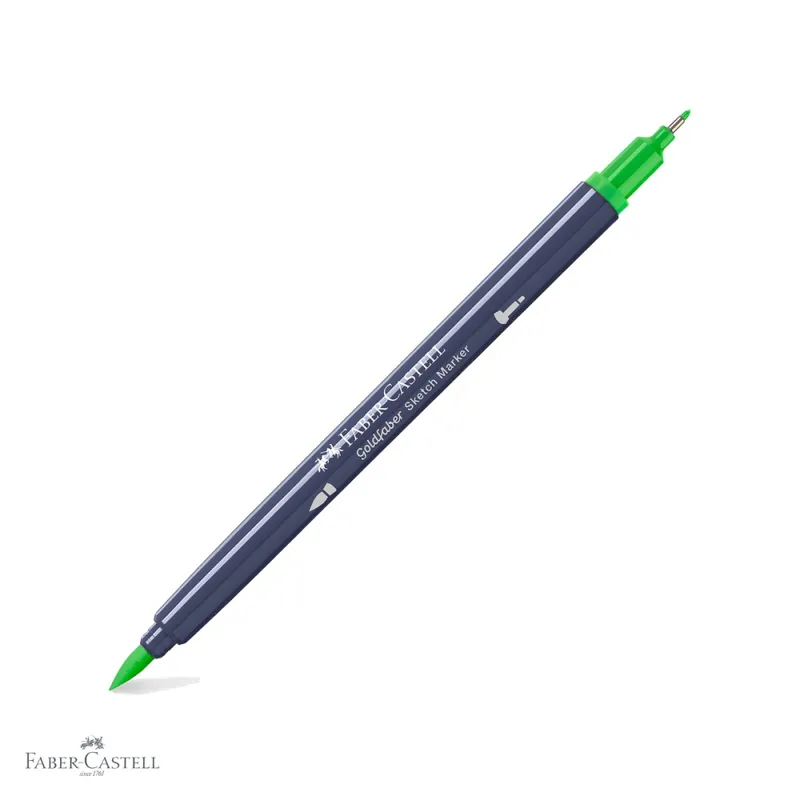 Marker dublu capat Faber-Castell Goldfaber verde frunza 112, pensula flexibila si fineliner, pentru ilustratie si desen artistic Livrare gratuită