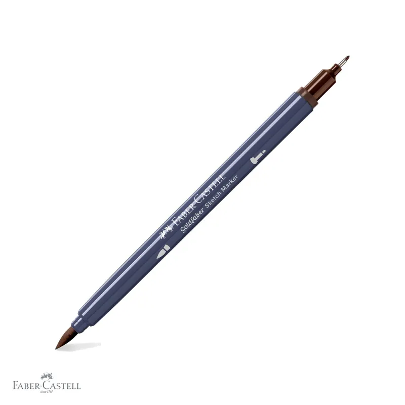Bestseller Marker sketch 2 capete Faber-Castell Goldfaber, cerneala alcool, maro ARS 280, pensula si fineliner