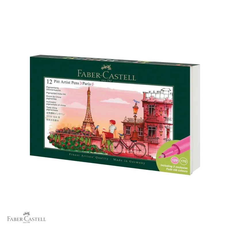 Expediere rapidă Set 12 markere Faber-Castell Pitt Artist Pen Cities Paris, varf pensula flexibil, cerneala rezistenta la apa