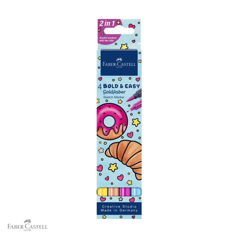 Set 4 markere sketch cu 2 capete Faber-Castell Goldfaber Bold and Easy II, varf pensula si liner, cerneala alcool Retur gratuit