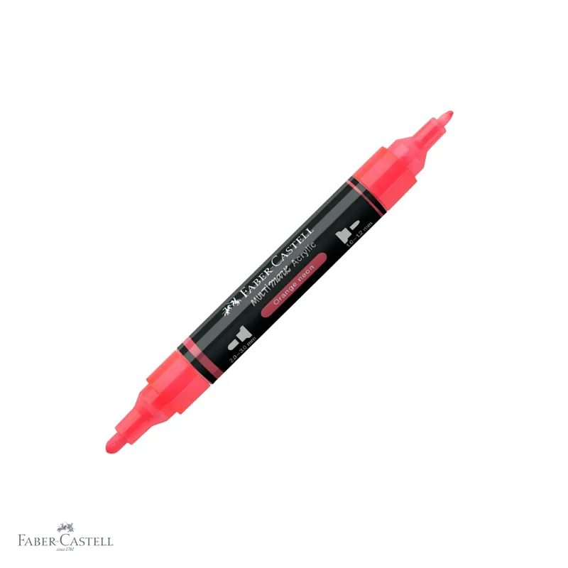 Marker acrilic Faber-Castell Multimark, culoare portocaliu neon 255, varf dublu, pentru suprafete multiple Premium