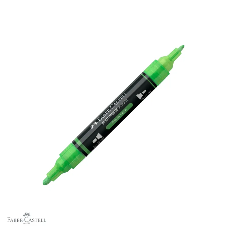Promoție Marker acrilic Faber-Castell Multimark, culoare verde neon 257, varf dublu, pentru suprafete multiple
