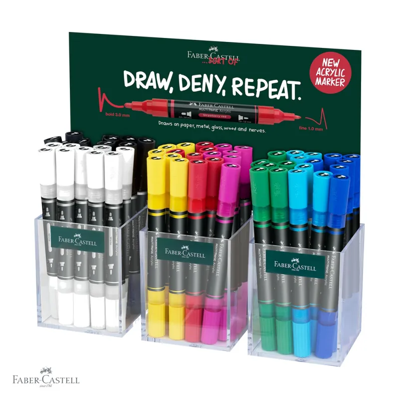 Display 54 markere acrilice Faber-Castell Multimark, varf dublu, pentru suprafete multiple Plată sigură