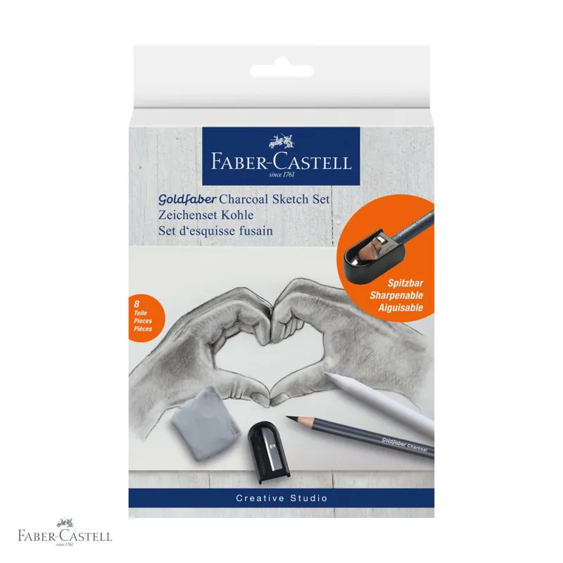 Ofertă specială Set desen carbune 8 piese Faber-Castell Goldfaber, duritate multipla, pentru schite si grafica
