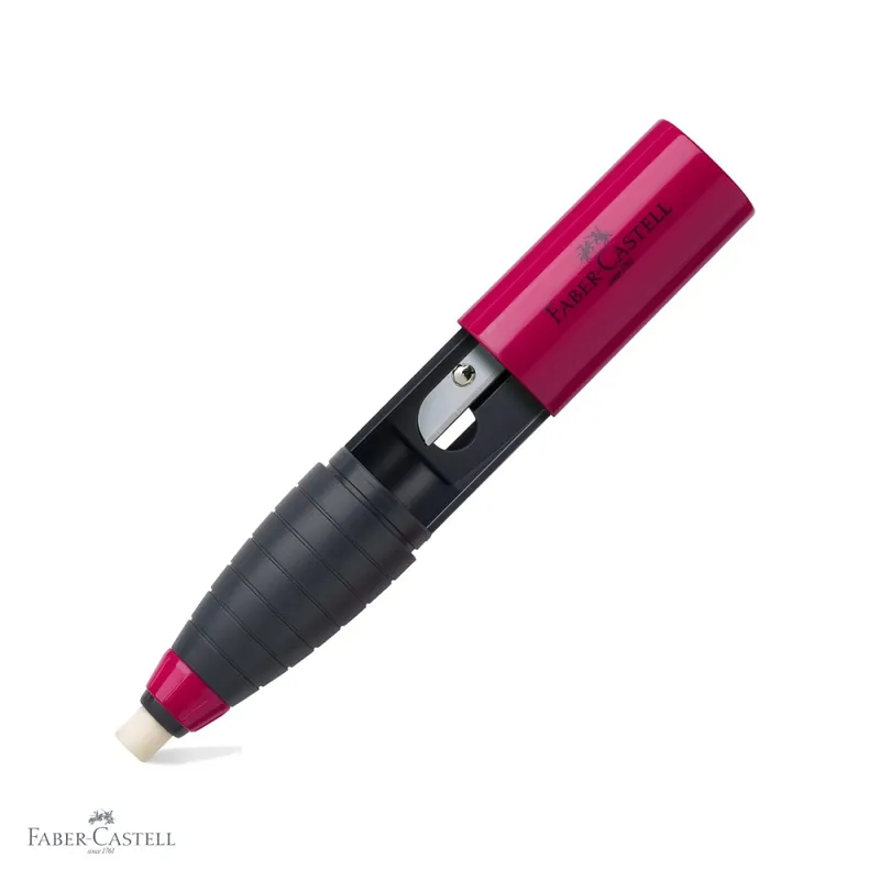 Ascutitoare plastic Faber-Castell cu radiera inclusa, zona grip ergonomica, pentru creioane clasice si colorate Retur ușor
