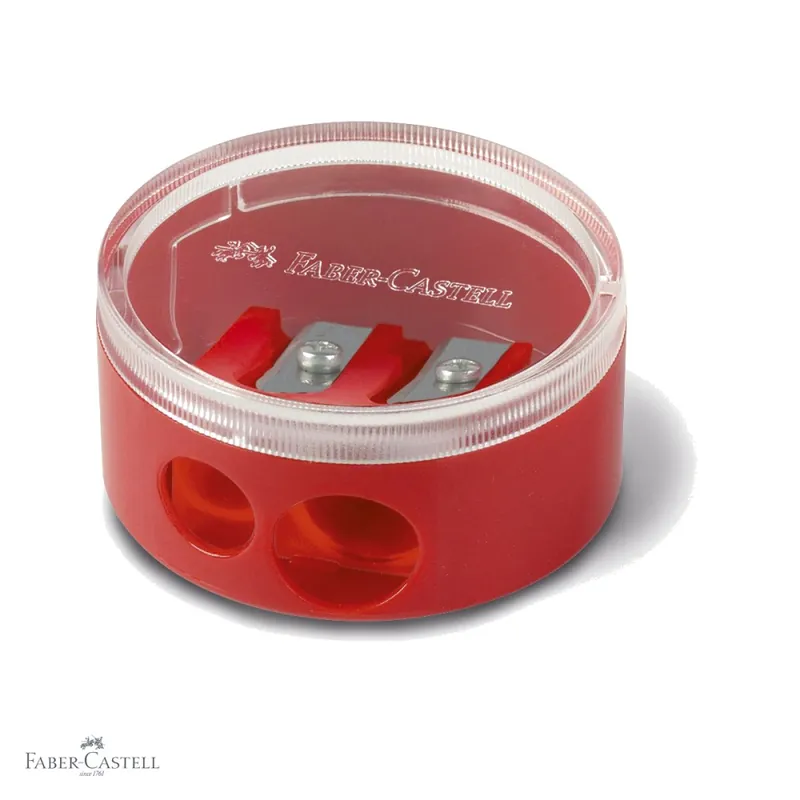 Ascutitoare dubla cu container Faber-Castell, plastic, pentru creioane clasice, triunghiulare si Jumbo Disponibil imediat