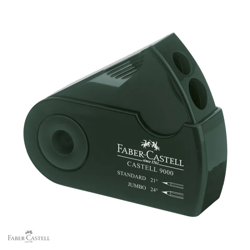 Ascutitoare dubla Faber-Castell, plastic cu container, forma ergonomica, pentru creioane standard si Jumbo Calitate înaltă