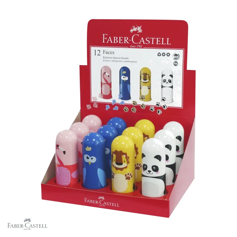 Ascutitoare simpla cu radiera Faber-Castell, model animale, pentru creioane colorate si grafit Reducere specială