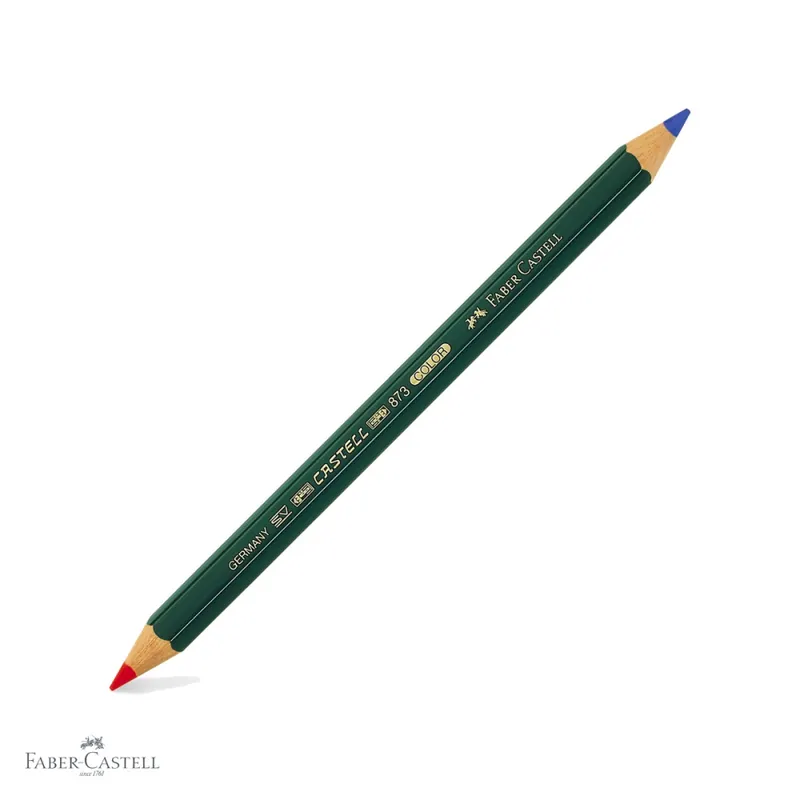 Creion bicolor Faber-Castell Castell Color B73, mina groasa albastru-rosu, pentru scriere si marcare Premium