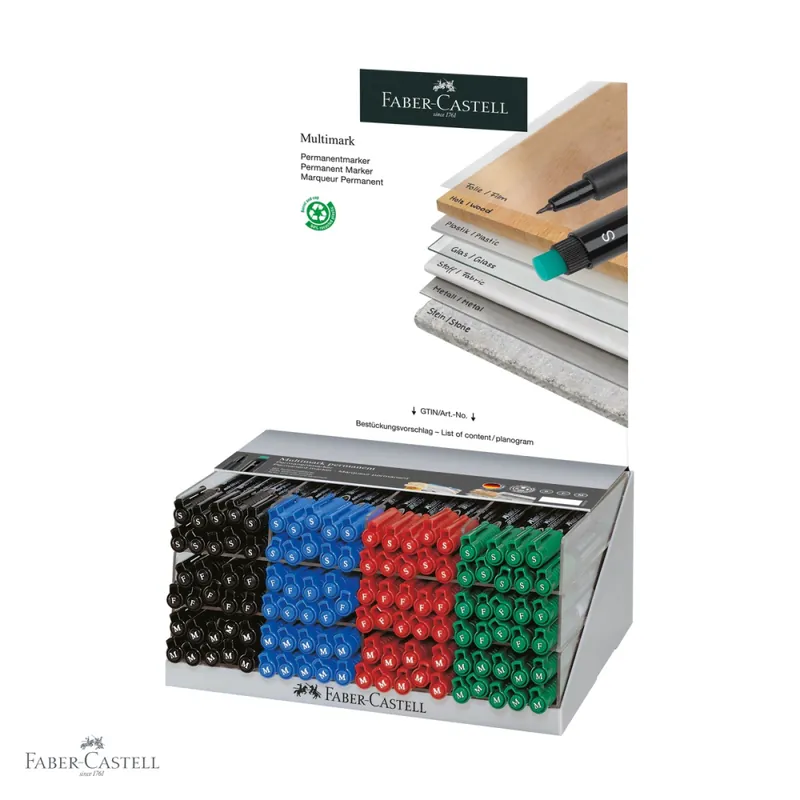 Display 120 markere permanente Faber-Castell Multimark, varfuri F/S/M, 4 culori asortate, pentru CD, sticla si metal Reducere