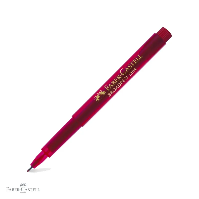 Liner 0.8 mm rosu Faber-Castell Broadpen 1554, varf metalic, cerneala permanenta pentru documente Retur ușor