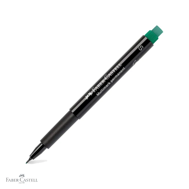 Calitate înaltă Marker permanent verde Faber-Castell Multimark, varf super fin 0.4 mm, pentru CD, sticla si plastic