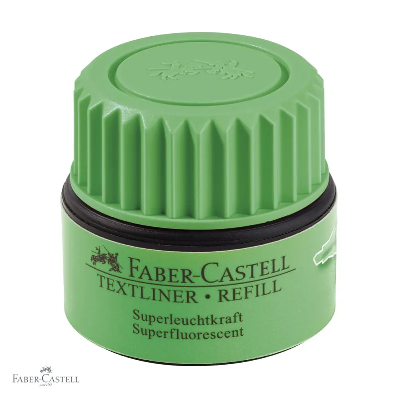 Ofertă exclusivă Refill textmarker verde Faber-Castell 1549, cerneala pe baza de apa, 25ml, pentru reincarcarea textmarkerelor