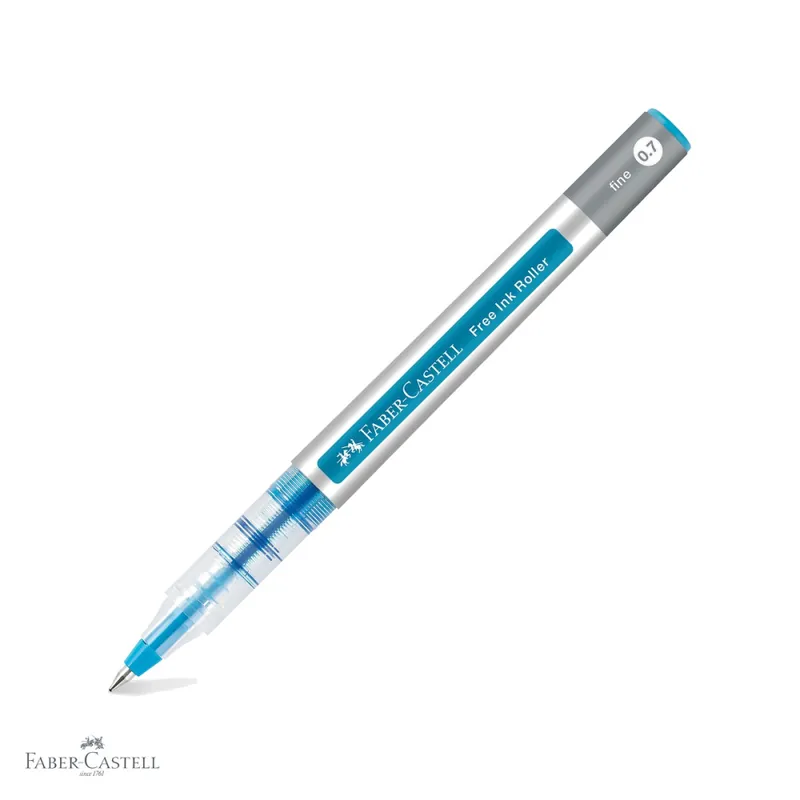 Bestseller Roller Faber-Castell Free Ink 0.7mm albastru, varf conic, scriere fina si flux constant de cerneala