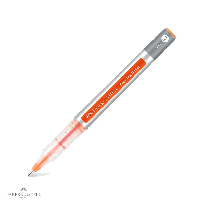 Livrare expres Roller Faber-Castell Free Ink, varf conic 0.7mm, cerneala portocalie, scriere fina si fluenta