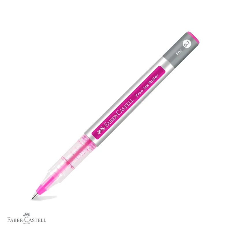 Doar azi Roller Faber-Castell Free Ink, varf conic 0.7mm, cerneala roz, scriere fina si confortabila
