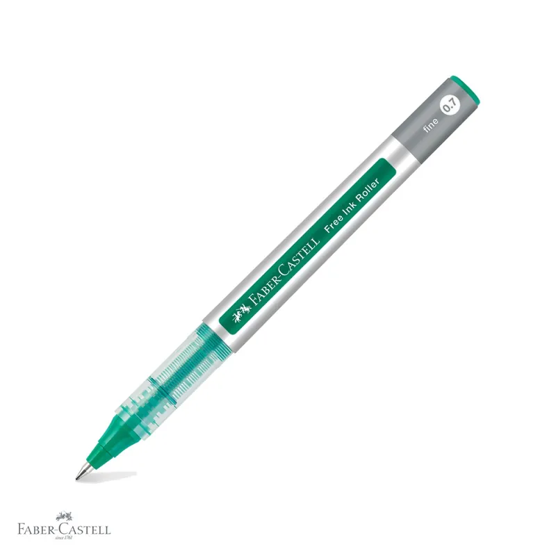 Retur ușor Roller Faber-Castell Free Ink 0.7mm, varf conic, cerneala verde, scriere fluida si precisa