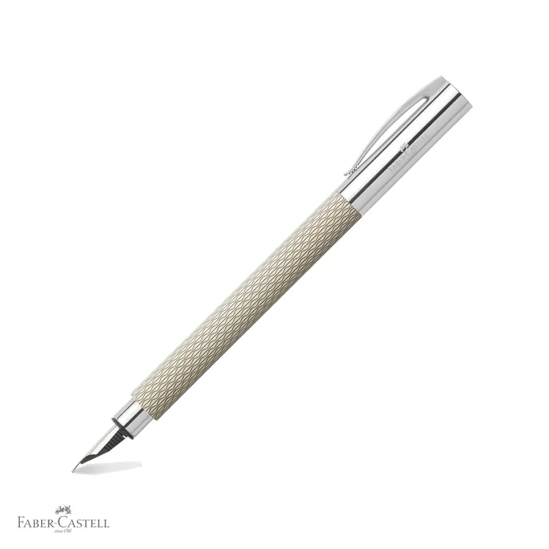 Stilou Faber-Castell Ambition OpArt White Sand, penita otel inoxidabil M, design guilloche, pentru scriere premium Popular