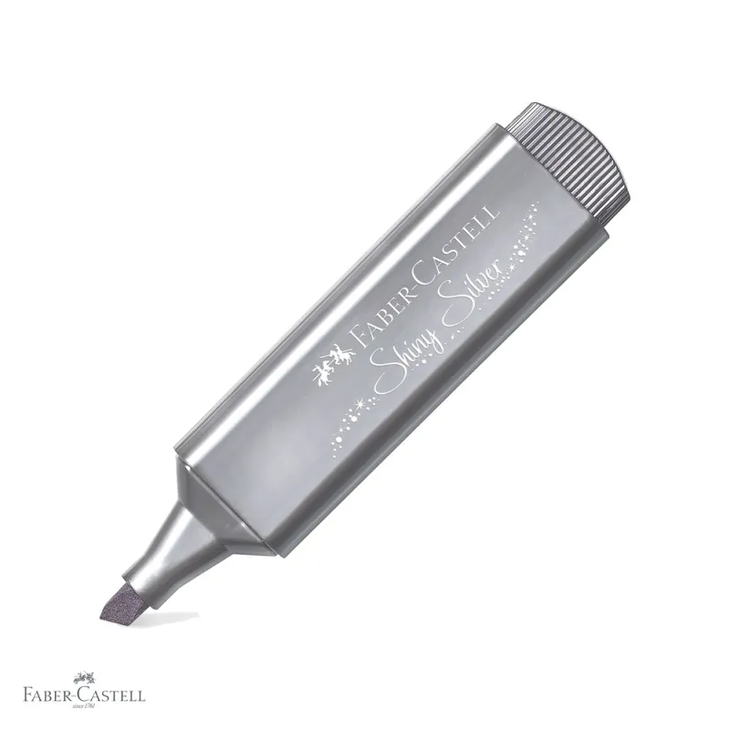 Textmarker metalizat argintiu Faber-Castell 1546, cerneala pe baza de apa, varf tesit 3 grosimi Super ofertă