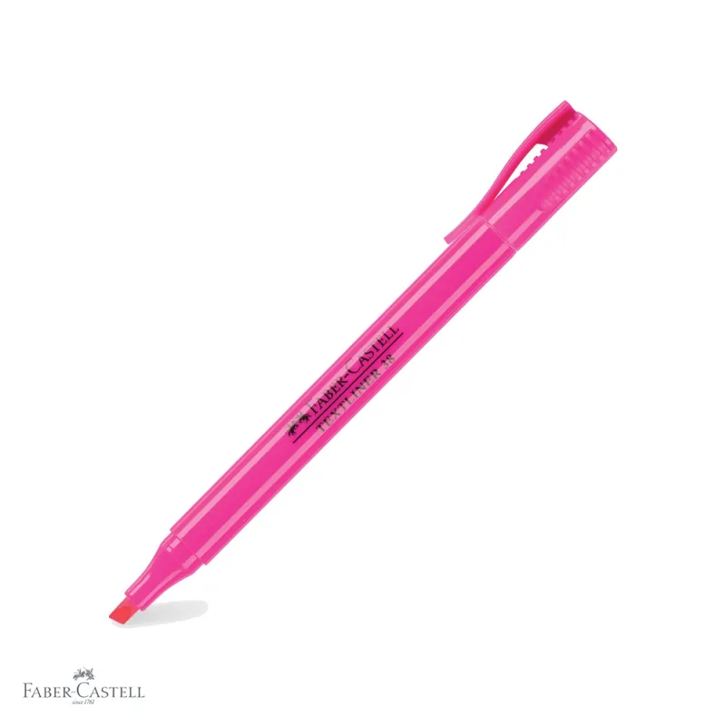Lichidare de stoc Textmarker roz Faber-Castell, varf tesit, flux constant al cernelii, ideal pentru evidentiere pe hartie