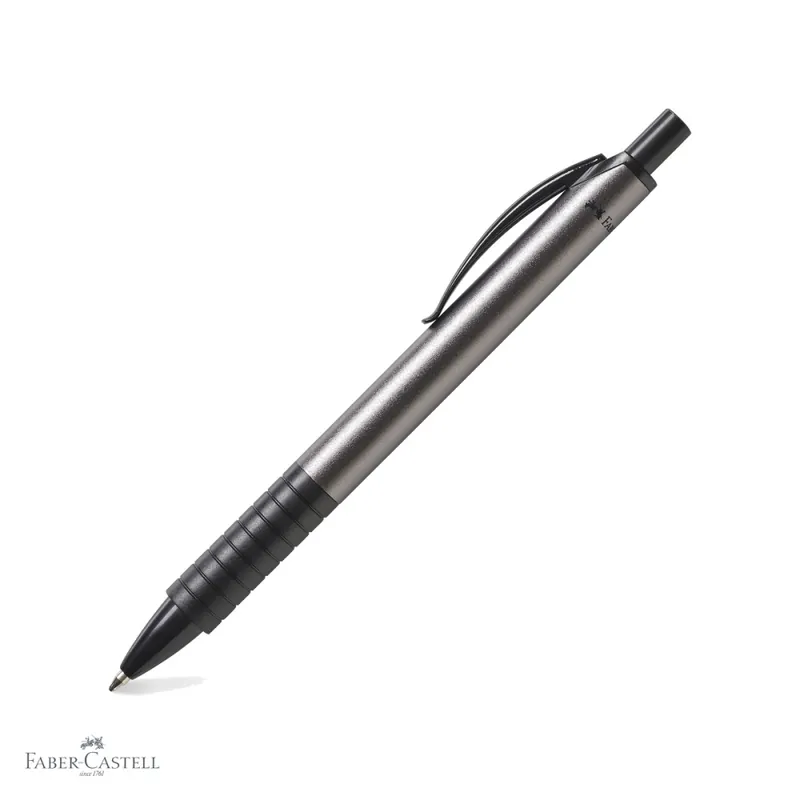 Reducere specială Pix cu mecanism Faber-Castell Basic, corp aluminiu gri antracit, cerneala albastra, varf M