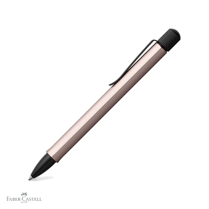 Ultima șansă Pix premium Faber-Castell Hexo, corp hexagonal din aluminiu rose, mecanism rotativ, mina neagra B