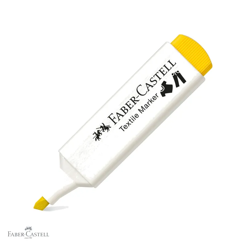 Marker textil galben Faber-Castell, varf tesit 3 grosimi, pentru personalizare tesaturi Reducere