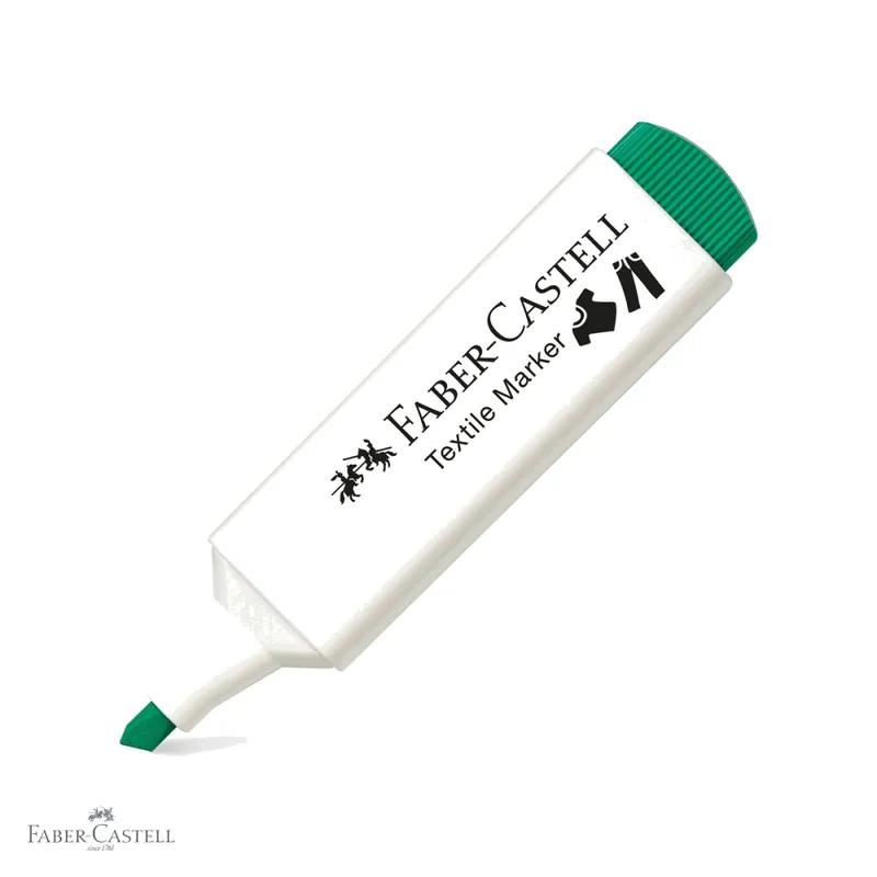 Bestseller Marker textil verde Faber-Castell, varf tesit 3 grosimi, pentru personalizare tesaturi