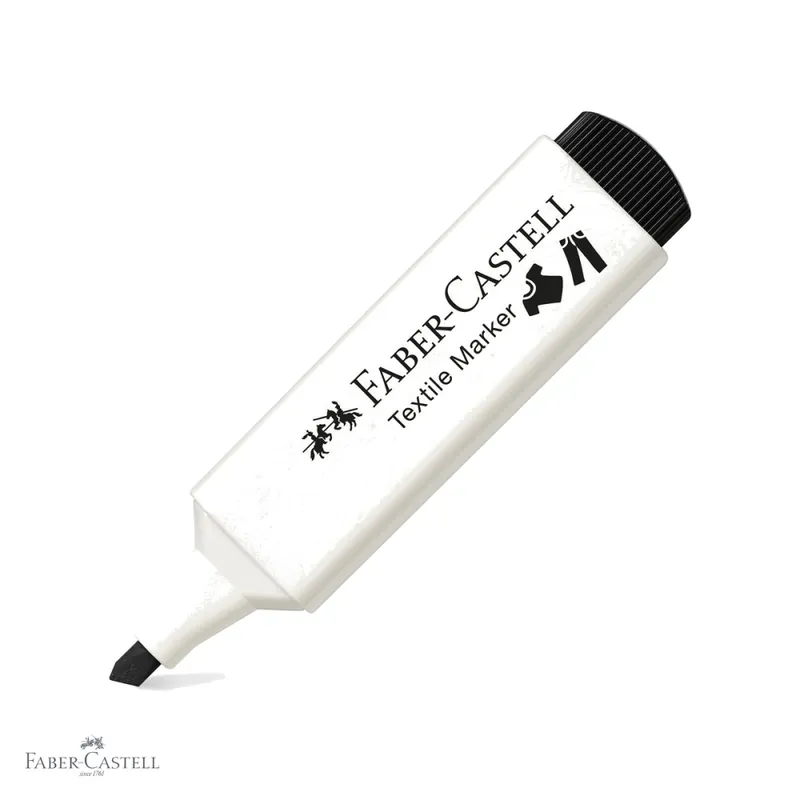 Ultima șansă Marker textil negru Faber-Castell, varf tesit 3 grosimi, pentru personalizare textile