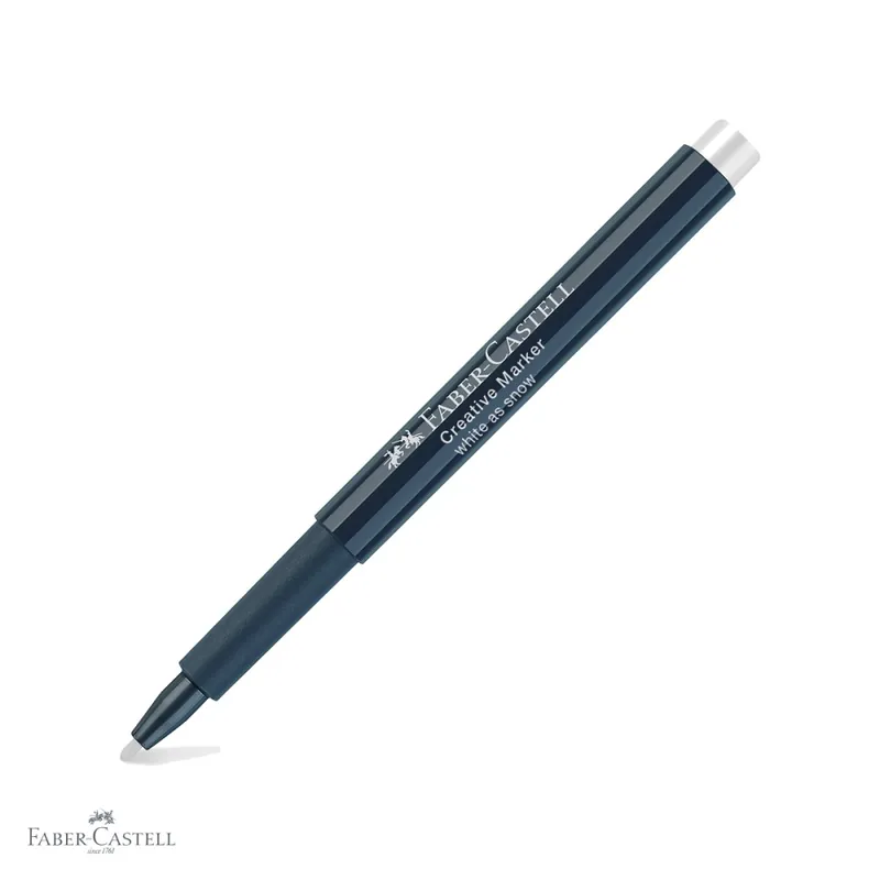 Marker creativ alb Faber-Castell, varf 1.5 mm, pentru hartie, sticla, plastic si metal Chilipir
